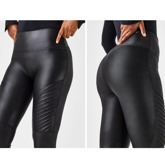 Spanx Faux Leather Moto Leggings High Waisted Ankle Length Black Size Medium - Picture 2 of 11